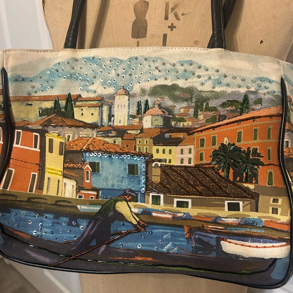 Scenic Print Tote Bag with Black Handles - Picture 2 of 4